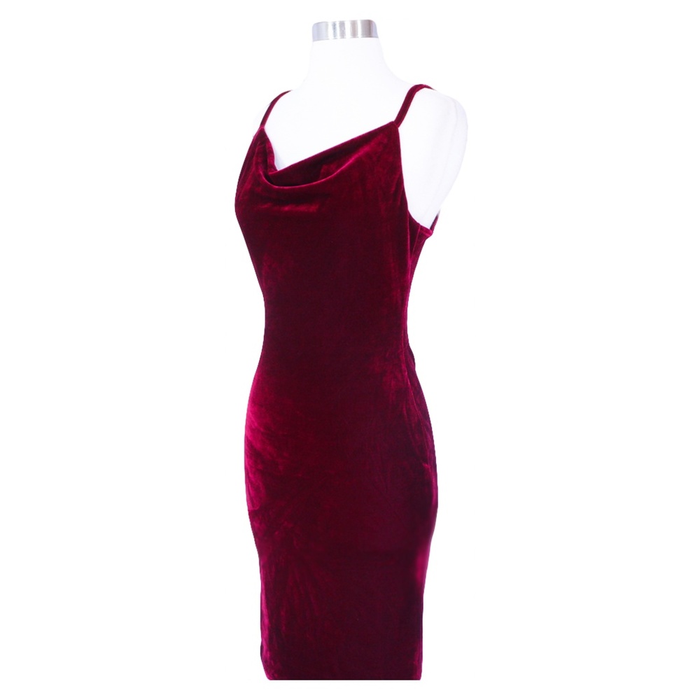 Burgundy Cowl Neckline Bodycon Dress - Picture 7 of 8